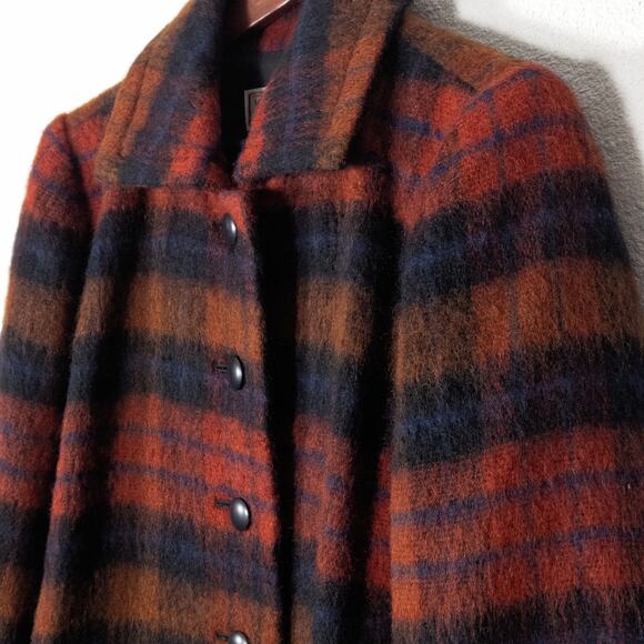 Yves Saint Laurent Diffusion Women’s Wool Coat Heritage Quiet Luxury Plaid Red M - Picture 8 of 14